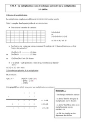 Multiplication à 1 chiffre - Sens et technique opératoire - Cours, Leçon - Calculs : 4eme, 5eme Primaire - PDF gratuit à imprimer