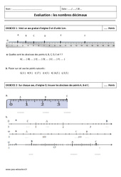 Droite graduée - Examen Evaluation sur les nombres décimaux : 6eme Primaire - PDF à imprimer