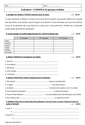 Infinitif et groupes verbaux - Examen Evaluation : 6eme Primaire - PDF à imprimer