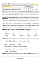 Les déterminants - Évaluation, bilan : 5eme Primaire - PDF à imprimer