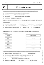 Modaux - will , may, might - Exercices corrigés : 2eme Secondaire - PDF à imprimer