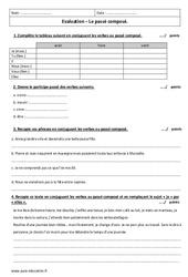 Passé composé - Examen Evaluation : 6eme Primaire - PDF à imprimer