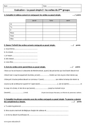 Passé simple - Examen Contrôle corrigé - Verbes du  groupe : 6eme Primaire - PDF à imprimer