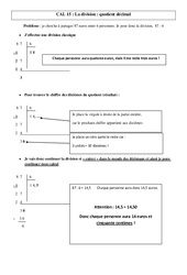 Division quotient décimal - Cours, Leçon - Calculs : 4eme, 5eme Primaire - PDF gratuit à imprimer