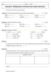 Multiplier et diviser des nombres décimaux - Examen Evaluation : 6eme Primaire - PDF à imprimer