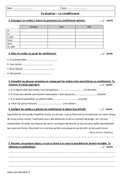 Conditionnel présent - Examen Evaluation  : 6eme Primaire - PDF à imprimer