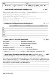 Passé simple - Examen Evaluation - 1er ème groupes . être, avoir, aller : 6eme Primaire - PDF à imprimer