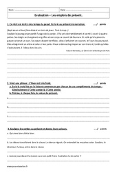 Distinguer les valeurs du présent - Examen Contrôle avec le corrigé : 6eme Primaire - PDF à imprimer