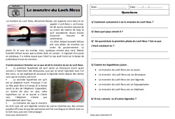 Le monstre du Loch ness - Lecture compréhension : 2eme Primaire - PDF à imprimer