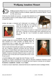 Mozart - Lecture documentaire : 3eme Primaire - PDF à imprimer