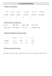 Soustraction - Exercices - Calculs - Mathématiques : 4eme Primaire - PDF à imprimer
