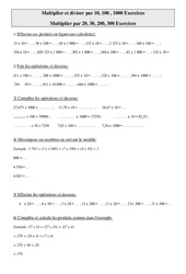 Multiplier par 10,100,1000 - Exercices - Calculs : 4eme Primaire - PDF à imprimer