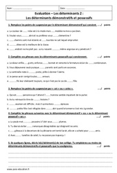 Déterminants possessifs et démonstratifs - Examen Evaluation : 6eme Primaire - PDF à imprimer