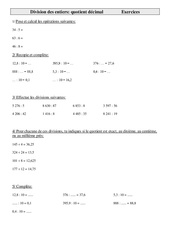Division des entiers - Quotient décimal - Exercices - Calculs - Mathématiques : 4eme Primaire - PDF à imprimer