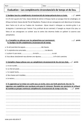 Compléments circonstanciels de temps et de lieu - Examen Evaluation : 6eme Primaire - PDF à imprimer