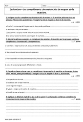 Compléments circonstanciels de moyen et de manière - Examen Evaluation : 6eme Primaire - PDF à imprimer