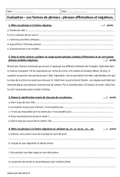 Phrases affirmatives et négatives - Examen Contrôle sur les formes de phrases : 6eme Primaire - PDF à imprimer