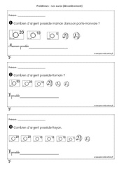 Exercice Dénombrement - Problèmes d'euros - Cp - Exercices - PDF à imprimer