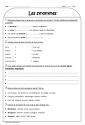 Synonymes - Exercices  : 3eme Primaire - PDF à imprimer
