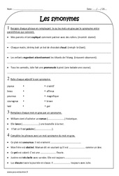 Synonymes - Exercices corrigés : 3eme Primaire - PDF à imprimer