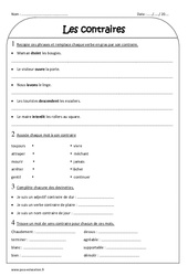 Contraires - Antonymes - Exercices  : 3eme Primaire - PDF à imprimer