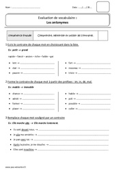 Antonymes - Contraires - Bilan : 2eme Primaire - PDF à imprimer