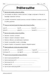 Préfixe - Suffixe - Exercices corrigés : 3eme Primaire - PDF à imprimer