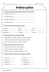 Suffixe - Préfixe - Exercices  : 3eme Primaire - PDF à imprimer