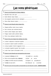 Mots étiquettes - Mots génériques - Exercices corrigés : 3eme Primaire - PDF à imprimer