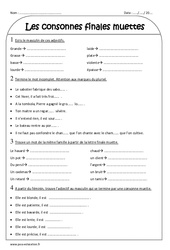Consonnes finales muettes - Exercices corrigés : 3eme Primaire - PDF à imprimer