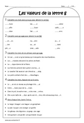 Valeurs de la lettre g - Exercices corrigés : 3eme Primaire - PDF à imprimer