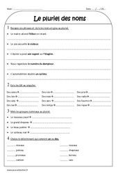 Pluriel des noms - Exercices corrigés : 3eme Primaire - PDF à imprimer