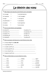 Féminin des noms - Exercices corrigés : 3eme Primaire - PDF à imprimer