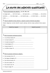 Pluriel des adjectifs qualificatifs - Exercices corrigés : 3eme Primaire - PDF à imprimer