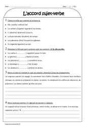 Accord sujet - verbe - Exercices corrigés : 3eme Primaire - PDF à imprimer