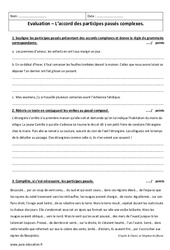 Accord des participes passés complexes - Examen Evaluation  : 1ere Secondaire - PDF à imprimer