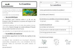 Le caméléon - Lecture documentaire : 1ere Primaire - PDF à imprimer