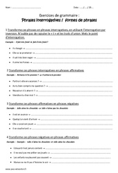 Phrases interrogatives et formes de phrases - Exercices : 4eme Primaire - PDF à imprimer
