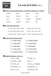 Les valeurs sonores de la lettre « s » - Exercices, révisions : 3eme Primaire - PDF à imprimer