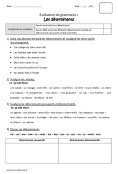 Déterminants - Bilan  : 3eme Primaire - PDF à imprimer
