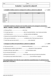 Subjonctif présent - Examen Evaluation  : 1ere Secondaire - PDF à imprimer
