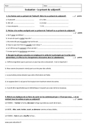 Présent du subjonctif - Examen Contrôle avec le corrigé : 1ere Secondaire - PDF à imprimer