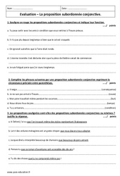 Proposition subordonnée conjonctive - Examen Evaluation  : 1ere Secondaire - PDF à imprimer