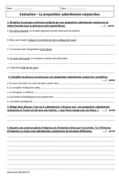 Proposition subordonnée conjonctive - Examen Contrôle avec le corrigé : 1ere Secondaire - PDF à imprimer