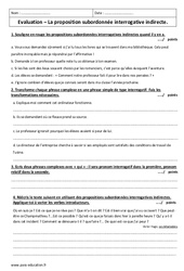 Proposition subordonnée interrogative indirecte - Examen Evaluation : 1ere Secondaire - PDF à imprimer