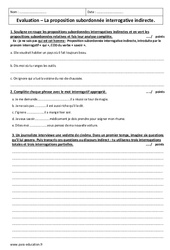 Subordonnée interrogative indirecte - Examen Contrôle  : 1ere Secondaire - PDF à imprimer
