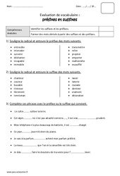 Préfixes - Suffixes - Bilan : 3eme Primaire - PDF à imprimer