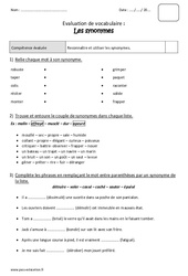 Synonymes - Bilan : 3eme Primaire - PDF à imprimer