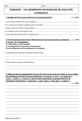 Compléments circonstanciels de cause et de conséquence - Examen Evaluation : 1ere Secondaire - PDF à imprimer