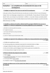 Compléments circonstanciels de conséquence et de cause - Examen Contrôle : 1ere Secondaire - PDF à imprimer